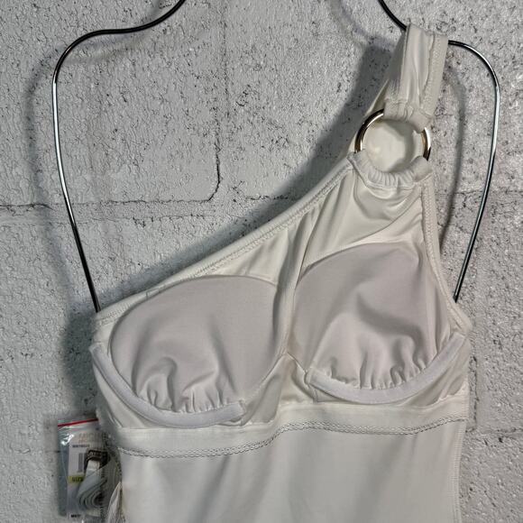 Michael Kors One-Shoulder Underwire One-Piece Swimsuit  white 4 MSRP $102 - Picture 8 of 11
